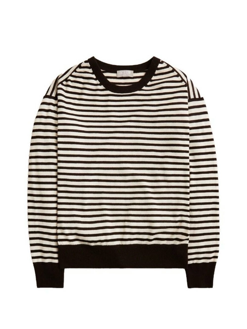 J. Crew Featherweight Cashmere Brown and White Striped Crewneck Sweater